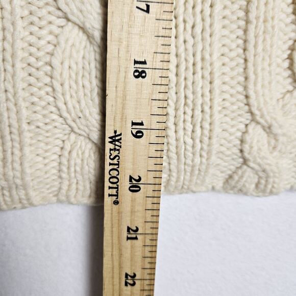 Vintage Y2K Cable Knit Sweater Womens Lambs Wool Hood Wood Toggle Button Cream M - Picture 15 of 15